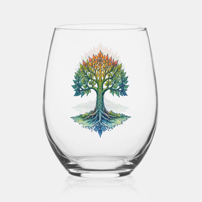 Vaso De Vino Árbol de la Vida Amanecer Cambiante  (Anverso)