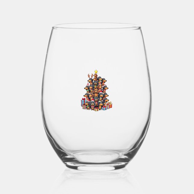 Vaso De Vino Árbol de Navidad Dachshund Salchicha Perro Dachshu (Anverso)