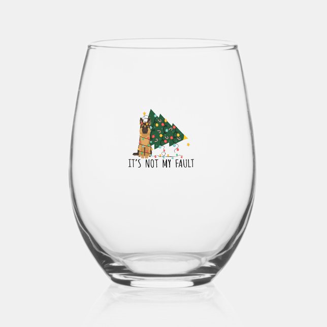Vaso De Vino Árbol de Navidad No es culpa mía del perro pastor  (Anverso)