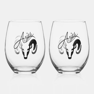 Vaso De Vino Aries plateadas y negras al Ram Zodiac
