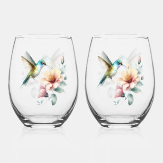 Vaso De Vino Armonía de Colibrí con Hibisco Elegante