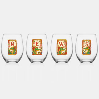 Vaso De Vino Art Deco Style Mahjong Winds & Dragons