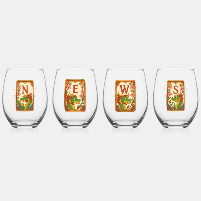 Vaso De Vino Art Deco Style Mahjong Winds & Dragons (Anverso)
