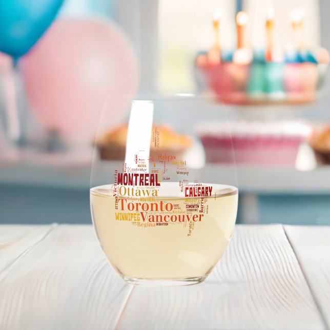 Vaso De Vino Arte de palabras de ciudades de Canadá (Insitu (Baby Shower))