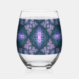 Vaso De Vino Arte Fractal 3D Resumen Patrón Azul Púrpura Púrpur