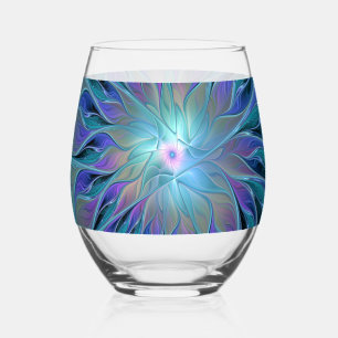 Vaso De Vino Arte fractal abstracto de sueño de flor púrpura az