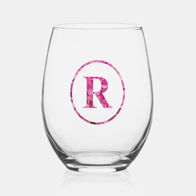 Vaso De Vino Artes florales rosadas florecientes en el arte "R" (Anverso)