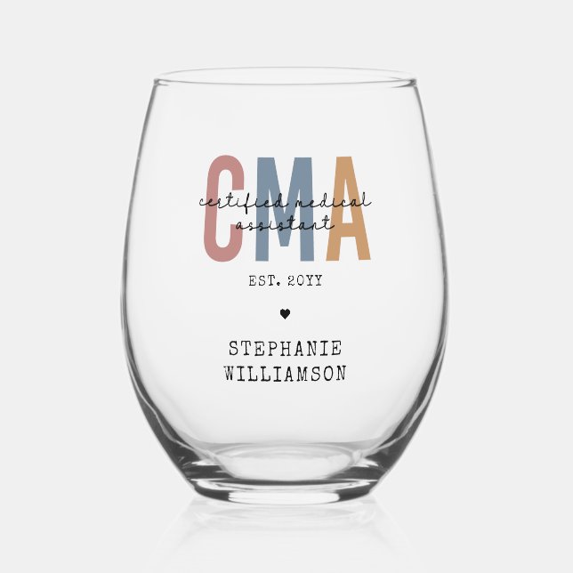 Vaso De Vino Asistente Médico Certificado por personalizado CMA (Anverso)