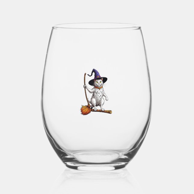 Vaso De Vino Asistente para gatos Halloween Bruja Mystical Cat  (Anverso)