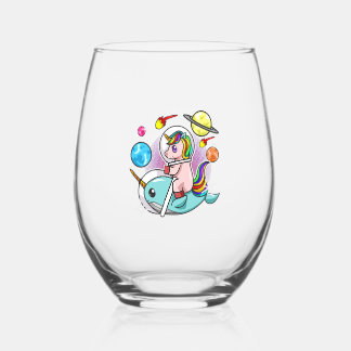 Vaso De Vino Astronauta Unicornio Montando Narval Espacio Unive