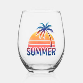 Vaso De Vino Atardecer retro de verano con palmera