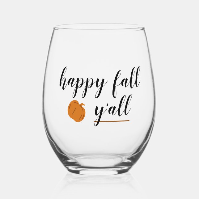Vaso De Vino Autumn Happy Fall Y'all Pumpkin (Anverso)
