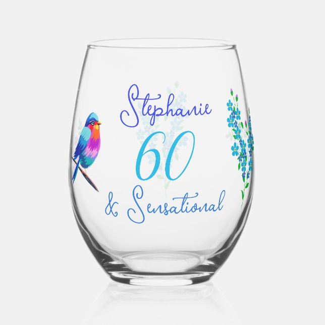 Vaso De Vino Ave azul me olvida no Floral 60 y sensacional (Anverso)