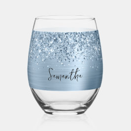 Vaso De Vino Azul Claro Brillante Glam Nombre