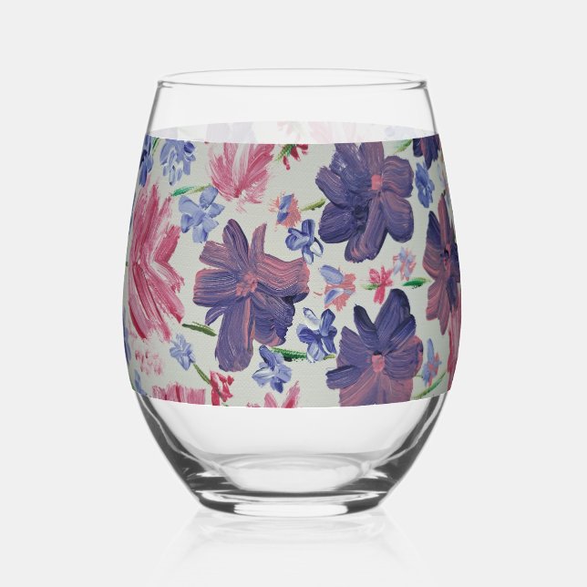 Vaso De Vino Azul Luna Rosa Floral (Anverso)