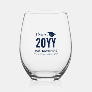 Vaso De Vino Azul Marino Regalo de Graduación Moderno con Tex