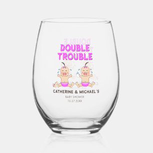 Vaso De Vino Baby Shower de doble problema para Chicas gemelos