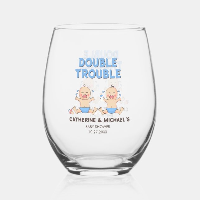 Vaso De Vino Baby Shower de doble problema para niños gemelos (Reverso )