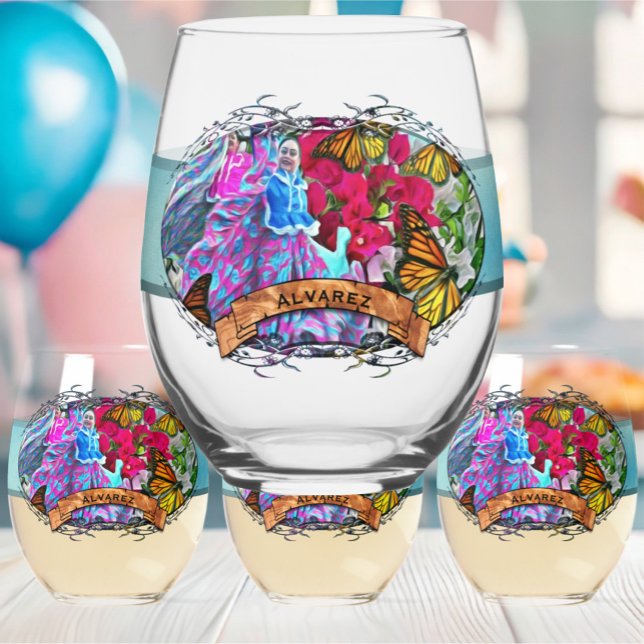 Vaso De Vino Bailando con flores y mariposas PV01 (Subido por el creador)
