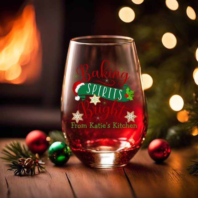 Vaso De Vino Baking Spirits Navidades Personalizados brillantes (Baking Spirits Bright Custom Christmas Stemless Wine Glass)