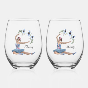 Vaso De Vino Ballerina con nombre personal azul