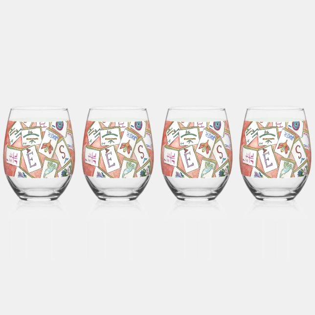 Vaso De Vino bandeja de mosaicos rosa (Anverso)