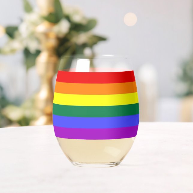 Vaso De Vino Bandera arcoiris del orgullo gay LGBT (Insitu (Boda))