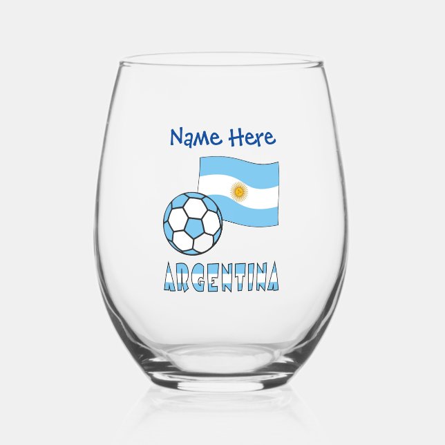 Vaso De Vino Bandera argentina y fútbol personalizado (Anverso)