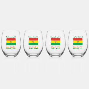 Vaso De Vino Bandera boliviana Bolivia Verde Nombre Personaliza