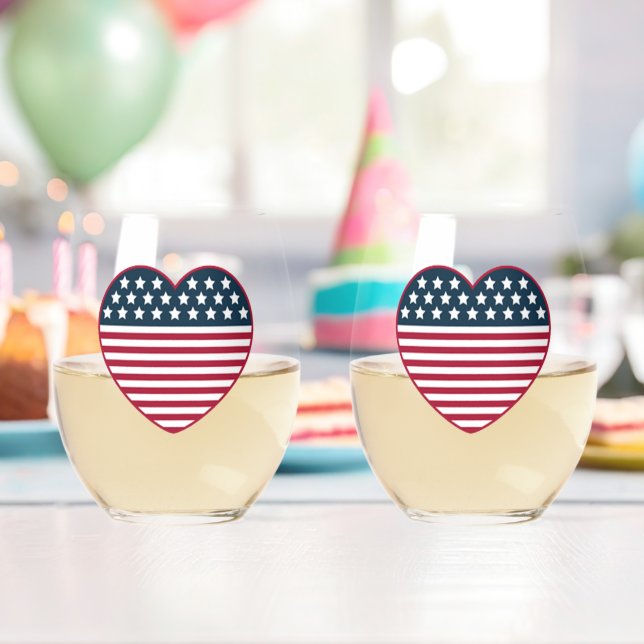 Vaso De Vino Bandera con forma de corazón estadounidense (Insitu (Cumpleaños))