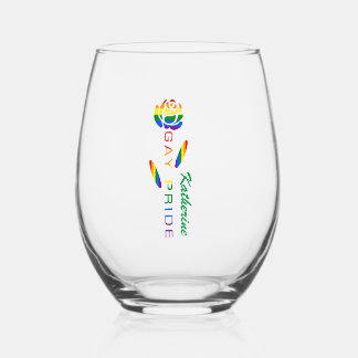 Vaso De Vino Bandera de Arcoíris de Orgullo Gay Rosa Nombre Per