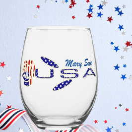 Vaso De Vino Bandera de EE. UU. Rosa de Lado Azul Personalizada