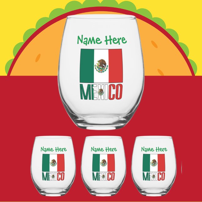 Vaso De Vino Bandera de México Personalizada (Subido por el creador)