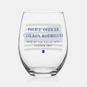 Vaso De Vino Bandera de oficial de policía de la Línea Azul del