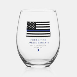 Vaso De Vino Bandera de oficial de policía de la Línea Azul del