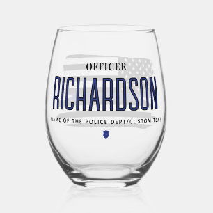 Vaso De Vino Bandera de oficial de policía de la Línea Azul del