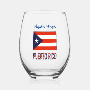 Vaso De Vino Bandera de Puerto Rico Personalización Azul