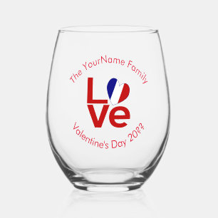 Vaso De Vino Bandera Francesa AMOR Texto Personalizado Rojo