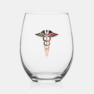 Vaso De Vino Bandera Patriótica Caduceus Grande Para Enfermeras