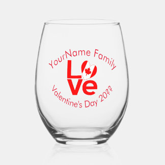 Vaso De Vino Bandera Roja Corazón de AMOR de Canadá Personaliza