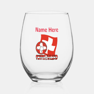 Vaso De Vino Bandera Suiza Fútbol Ball Personalización Roja