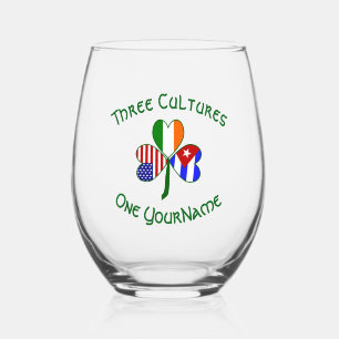 Vaso De Vino Banderas Irlandesas Cubanas de América Trébol Pers