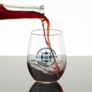 Vaso De Vino Barco vintage de la rueda náutica azul blanco