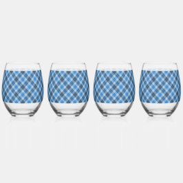 Vaso De Vino Basic Blue/Baby Blue Gingham Diagonal Plaid