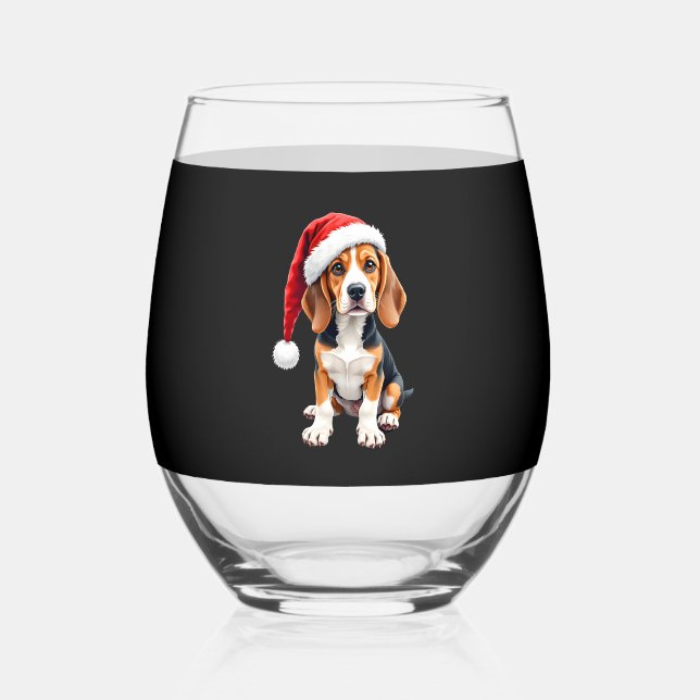 Vaso De Vino Beagle Navidades Perro camiseta de manga larga (Anverso)