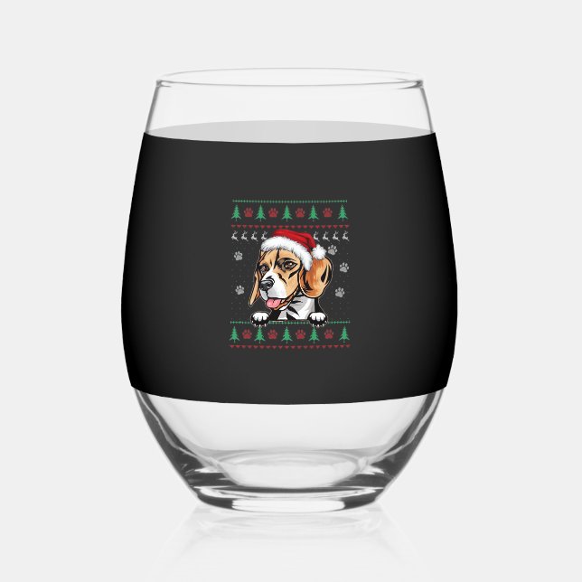 Vaso De Vino Beagle Navidades Uglyer Dog Xmas camiseta sobredim (Anverso)