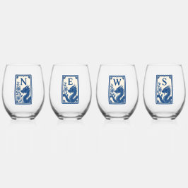 Vaso De Vino Beautiful Flow Blue Style Mahjong Wine Glasses