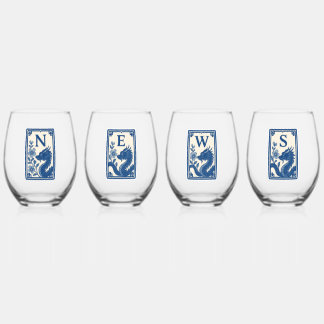 Vaso De Vino Beautiful Flow Blue Style Mahjong Wine Glasses