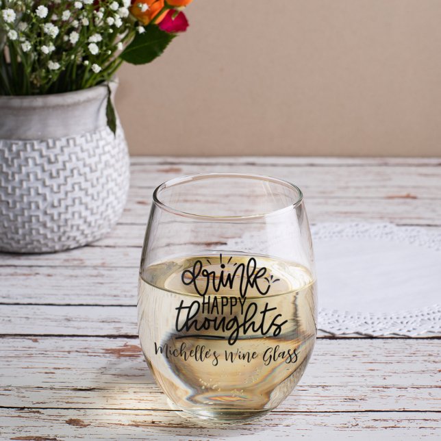 Vaso De Vino Bebe Happy Thoughts Nombre personalizado (Subido por el creador)