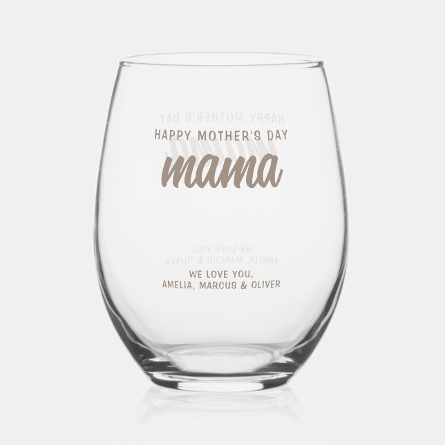 Vaso De Vino Beige moderno: Mamá llama al Día de la Madre (Anverso)